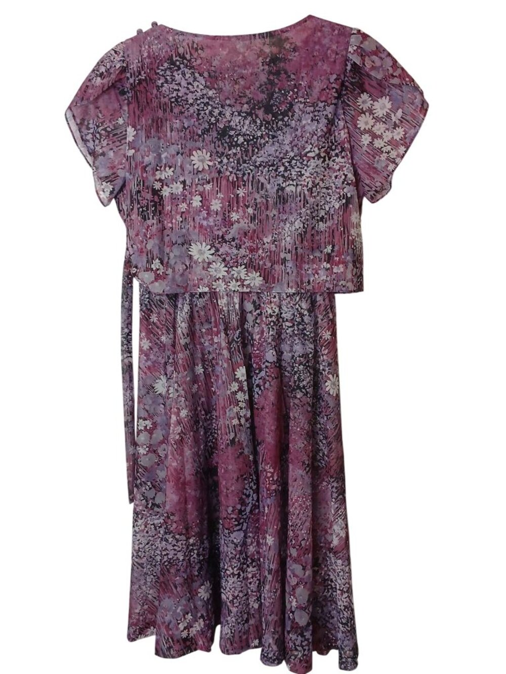 Lady Carol VTG 80's Purple Floral Sheer Dress Sz 16 Secretary USA Made #I-4 - Picture 2 of 11